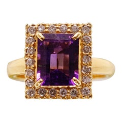 Amethyst Ring with Natural Diamond Accent, Vintage 14k Gold