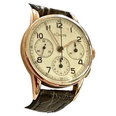 Retro Le Coultre Chronograph 18k Rose Gold Watch, Valjoux 72 Movement, circa 1950