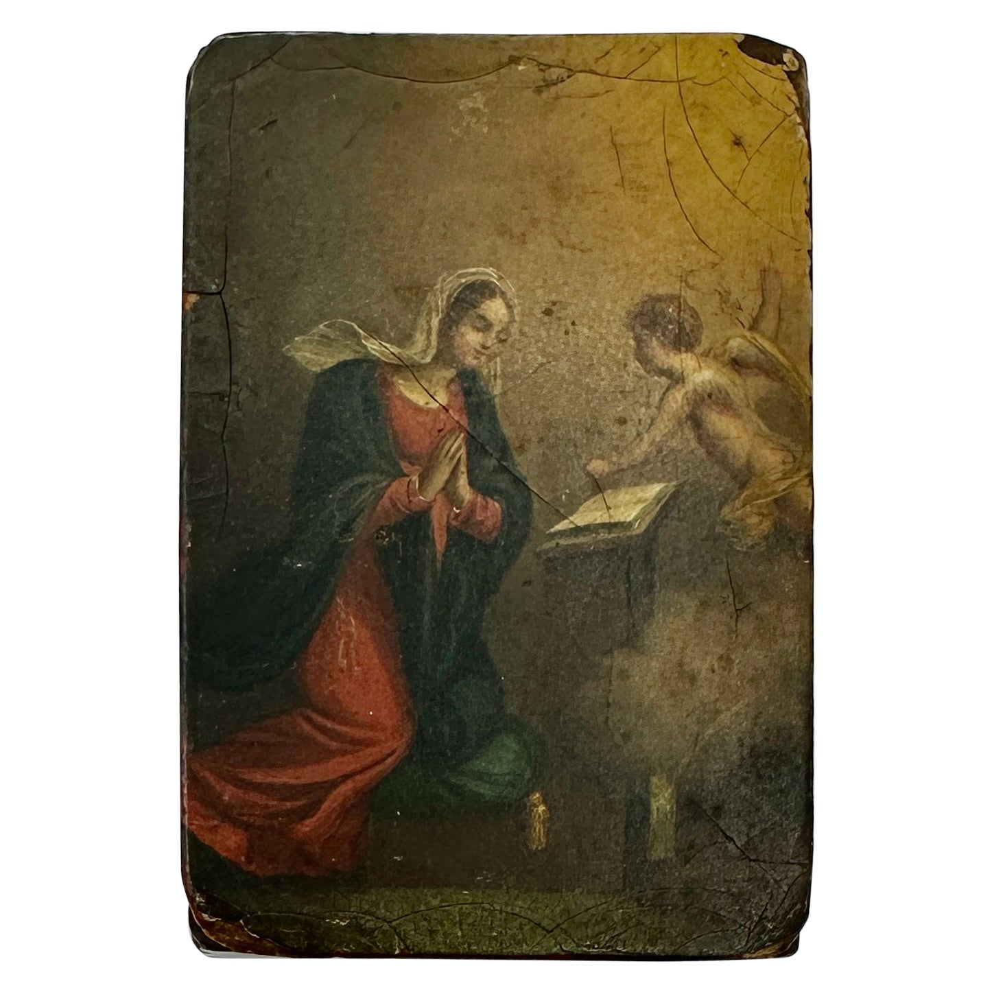 18th-19th Century Madonna Mary and Angel Annunciation Portrait Miniature Box For Sale