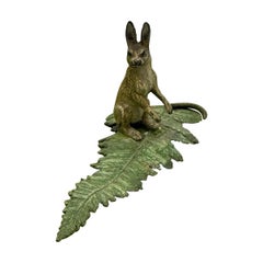 Antique Bunny Rabbit on Fern Leaf Vienna Bronze circa 1900 Easter Bunny Rabbit Geschutzt
