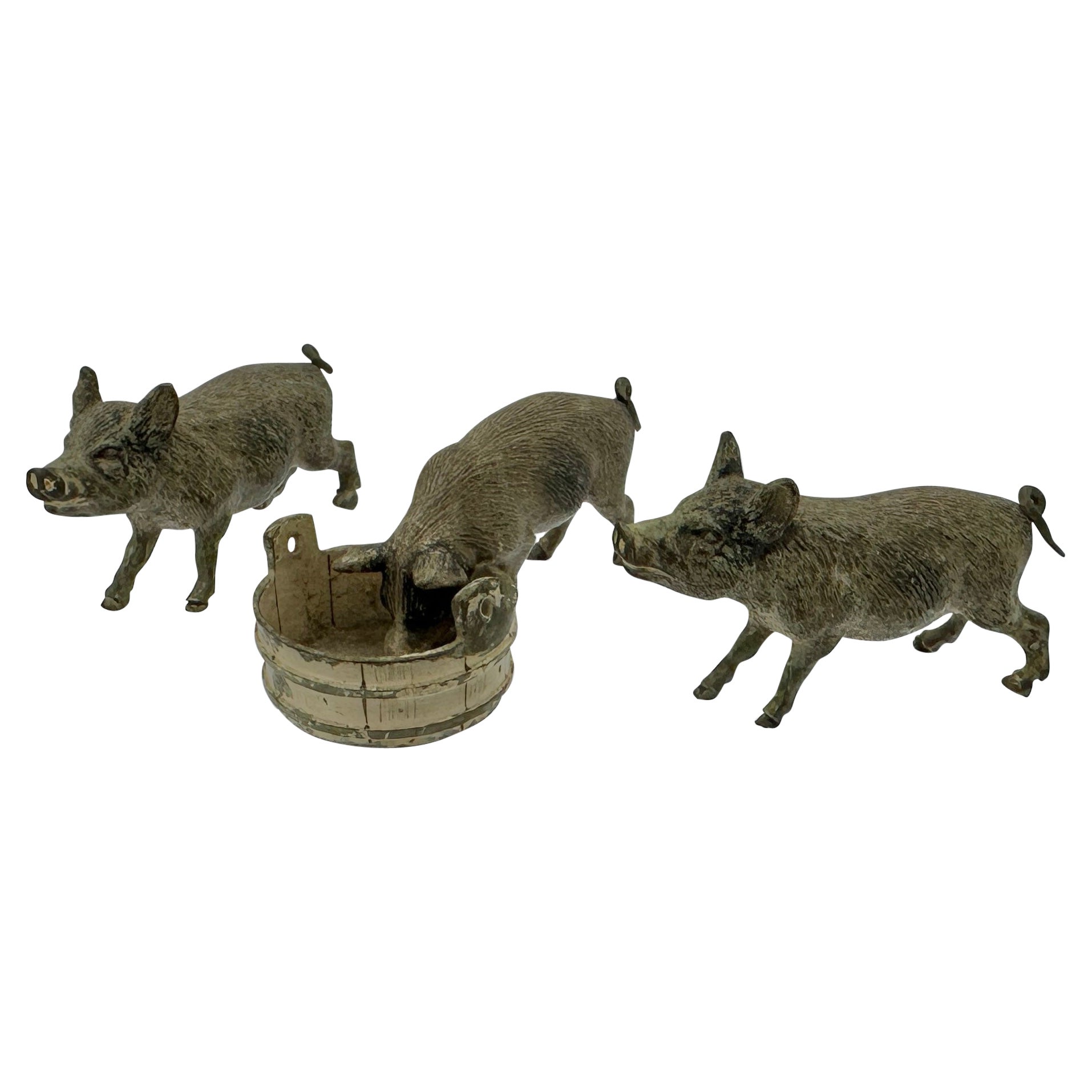 Drei kleine Schweine Schweine, Österreichische Wiener Bronze, um 1900, Geschutzt-Pferd