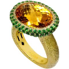 Citrine, Tsavorite Garnet Textured Gold Cocktail Ring by Alex Soldier. Ltd Ed. 