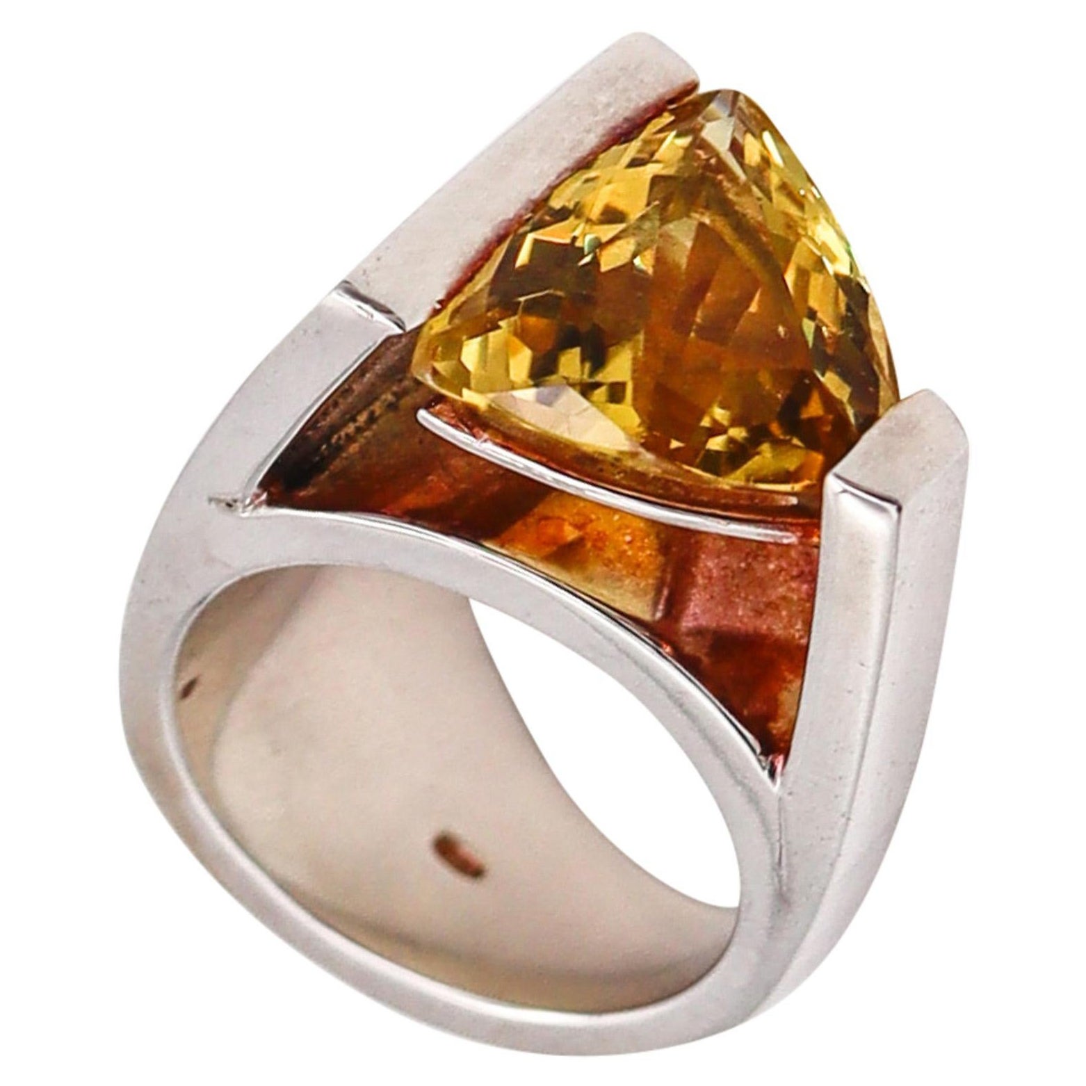 Monica Coscioni Modernistischer Ring aus Sterlingsilber mit 10,22 Karat Beryll Heliodor