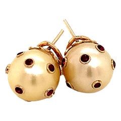 South Sea Pearl Ruby Earrings 14k Gold 0.27ctw Certified