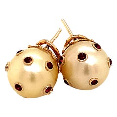 Pendientes de perlas del mar del sur y rubíes Oro de 14k 0,27ctw Certificado