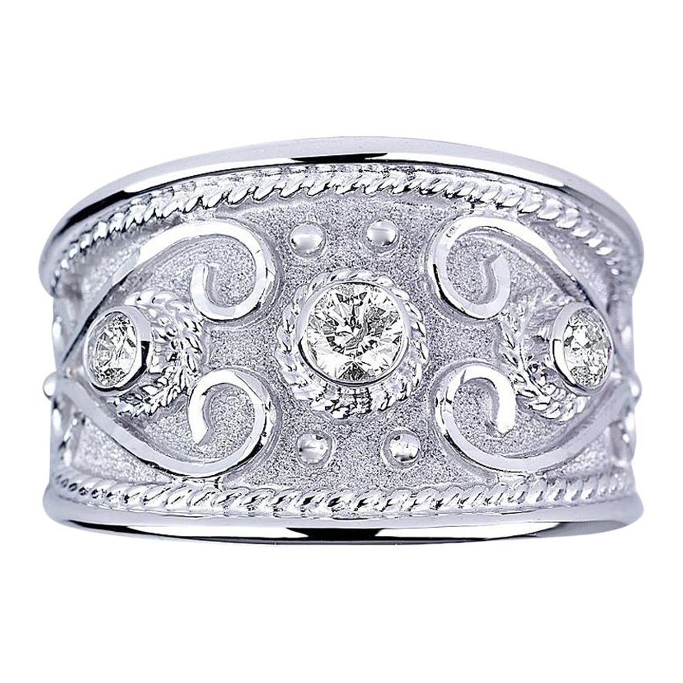Georgios Kollektionen 18 Karat Weißgold Diamant-Ring mit breiter Granulation im Angebot