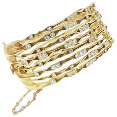 Stylish 18kt. Modern Stacked Look Diamond Gold Bangle Bracelet