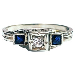 Vintage 18k White Gold Diamond and Sapphire Ring with Appraisal