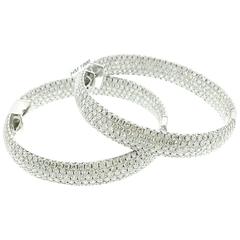 20.00 Carats Diamond Pave Gold Round Inside Out Hoop Earrings 
