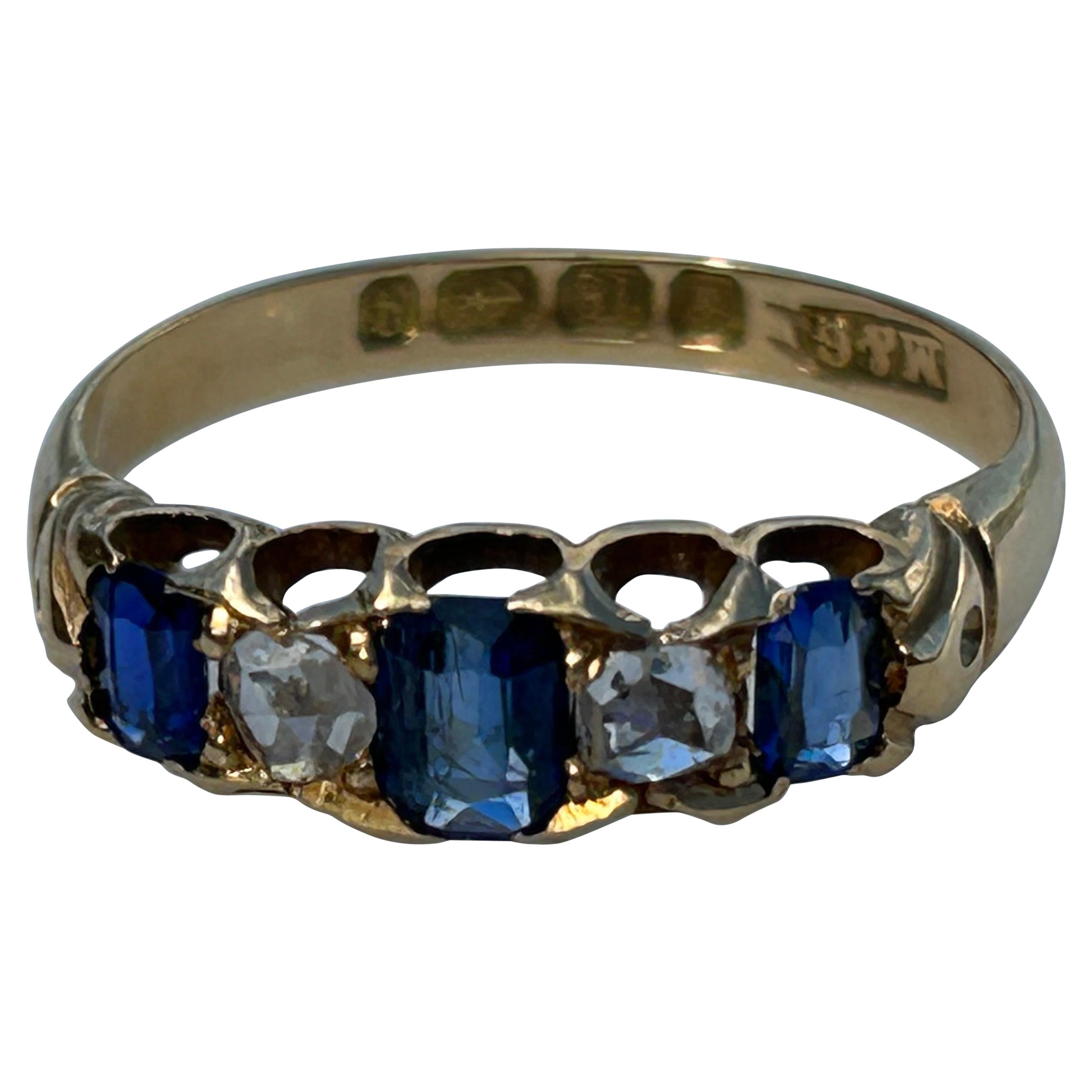 Victorian Sapphire and Rose Cut Diamond Ring 18k Gold Ring For Sale