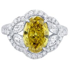2.81 Carats Fancy Dark Brownish Greenish Yellow Diamonds Gold Ring