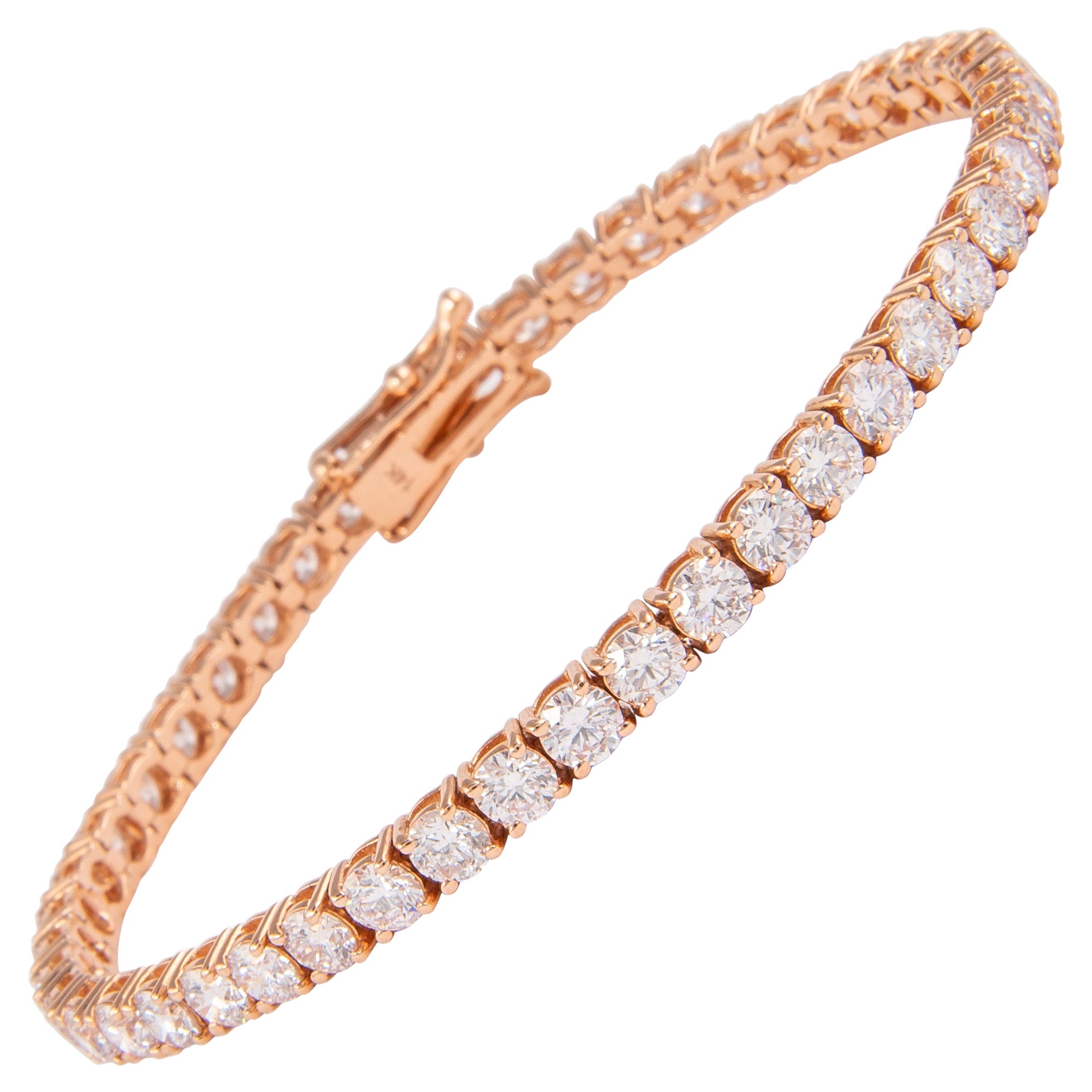 Alexander 7.92 Carat Diamond Tennis Bracelet 14-Karat Rose Gold For Sale