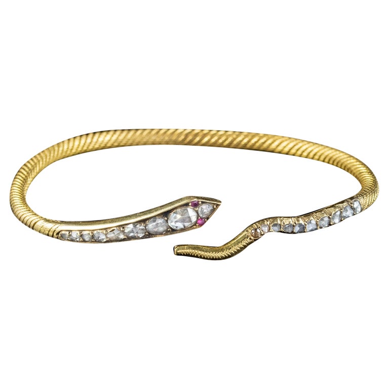 Antique Victorian Diamond Snake Bangle Ruby Eyes 2.1 Carat Diamond For ...