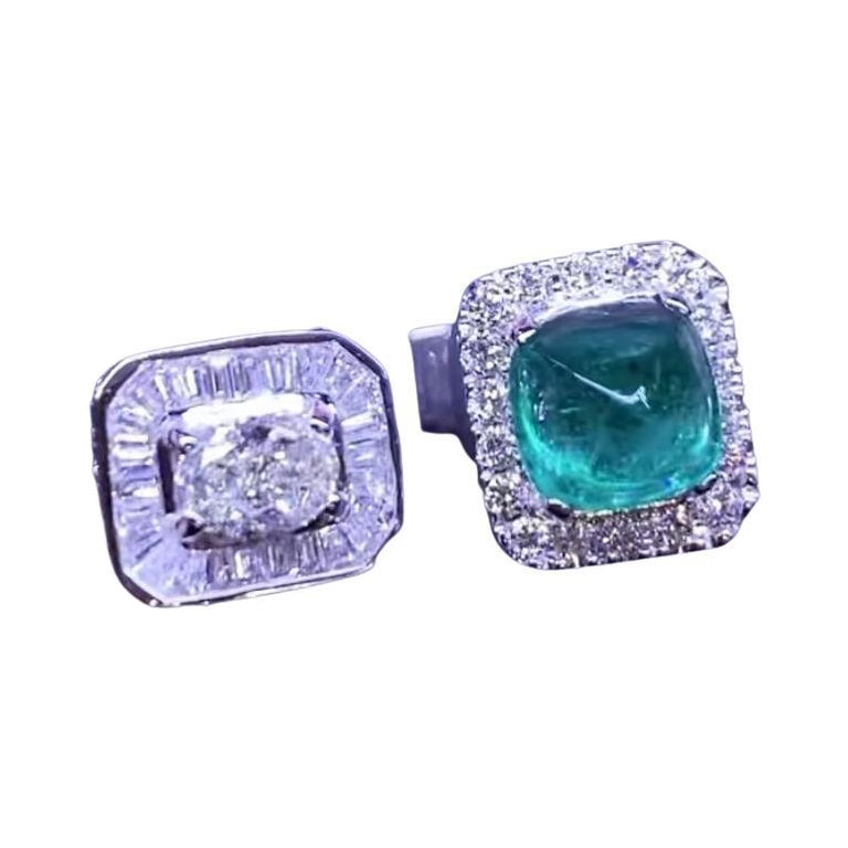 AIG Certified 5.31 Ct Zambia Emerald GIA 1 Ct Diamond 18K Gold Ring  For Sale