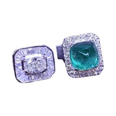 AIG Certified 5.31 Ct Zambia Emerald GIA 1 Ct Diamond 18K Gold Ring