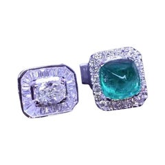 AIG Certified 5.31 Ct Zambia Emerald GIA 1 Ct Diamond 18K Gold Ring 