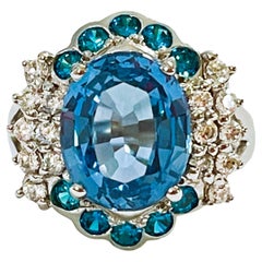 New African IF 5.30ct London BlueTopaz & Apatite & White Sapphire Sterling Ring