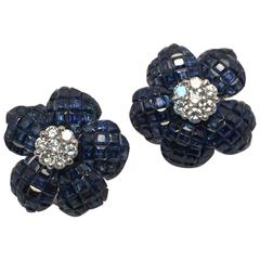 Sensational Sapphire Diamond Gold Flower Motif Earrings
