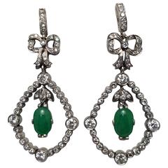 Antique Dazzling Jade Diamond Gold Earrings