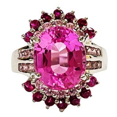 New African If 5.40 Carat Platinum Pink Tourmaline & Pink Sapphire Sterling Ring