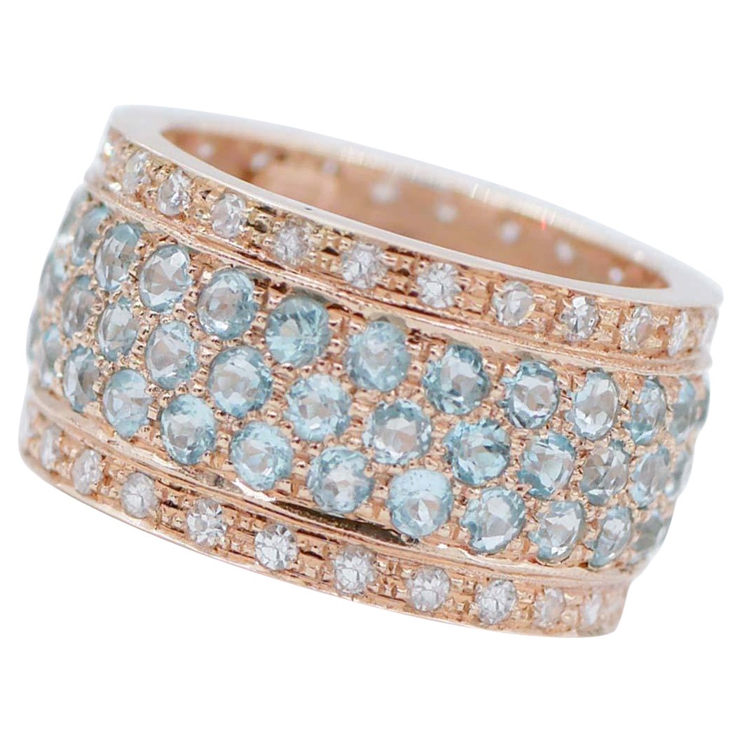 Aquamarine, Diamonds, 14 Karat Rose Gold Band Ring
