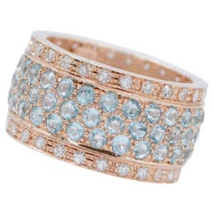 Aquamarine, Diamonds, 14 Karat Rose Gold Band Ring