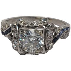 Antique .80 Carat Diamond Sapphire Platinum Ring