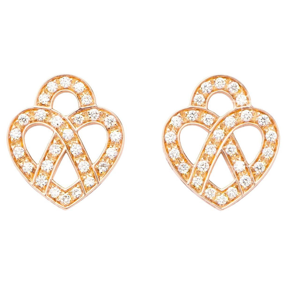18 Carat Gold and Diamonds Earrings, Rose Gold, Cœur Entrelacé Collection For Sale