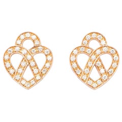 18 Carat Gold and Diamonds Earrings, Rose Gold, Cœur Entrelacé Collection