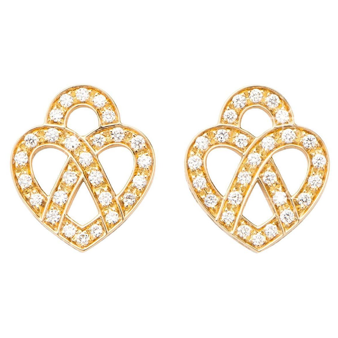 18 Carat Gold and Diamonds Earrings, Yellow Gold, Cœur Entrelacé Collection For Sale