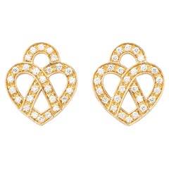 Boucles d'oreilles en or 18 carats et diamants, or jaune, collection Cœur Entrelacé