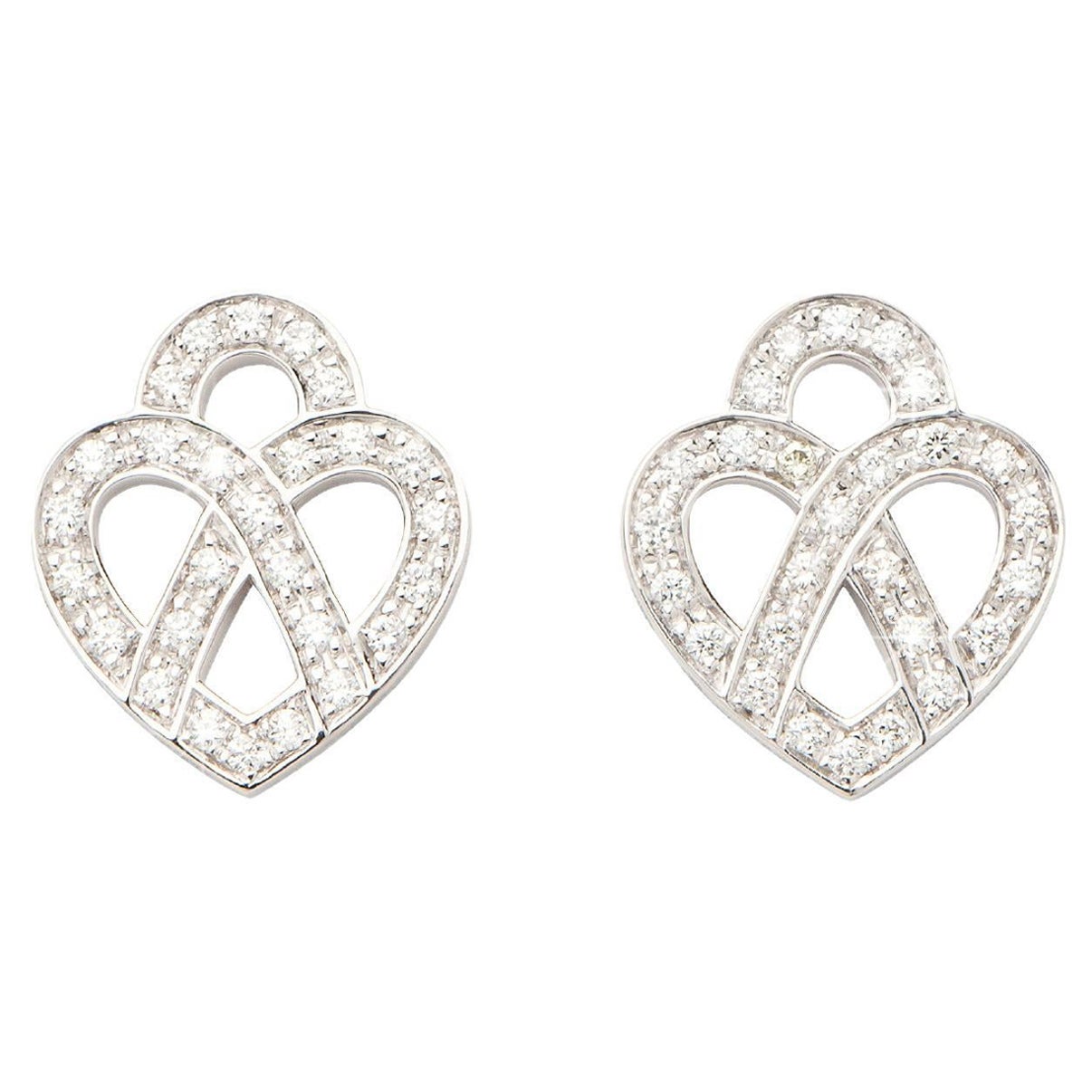 Boucles d'oreilles en or 18 carats et diamants, or blanc, collection Cœur Entrelacé