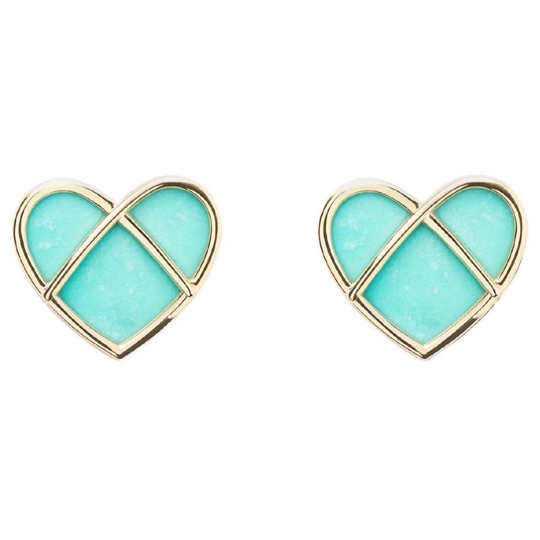 18 Carat Gold and Turquoise Earrings, Yellow Gold, L'attrape Coeur Collection For Sale