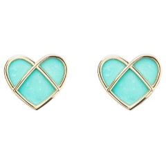 18 Carat Gold and Turquoise Earrings, Yellow Gold, L'attrape Coeur Collection