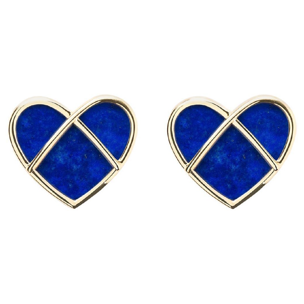 18 Carat Gold Lapis-Lazuli earrings, Yellow Gold, L'Attrape Coeur Collection For Sale