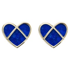 Boucles d'oreilles en or jaune 18 carats et lapis-lazuli, collection L'Attrape Coeur