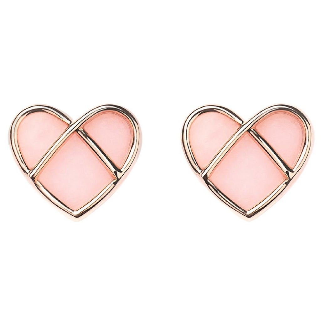 18 Carat Gold and Opal Earrings, Rose Gold, L'attrape Coeur Collection For Sale