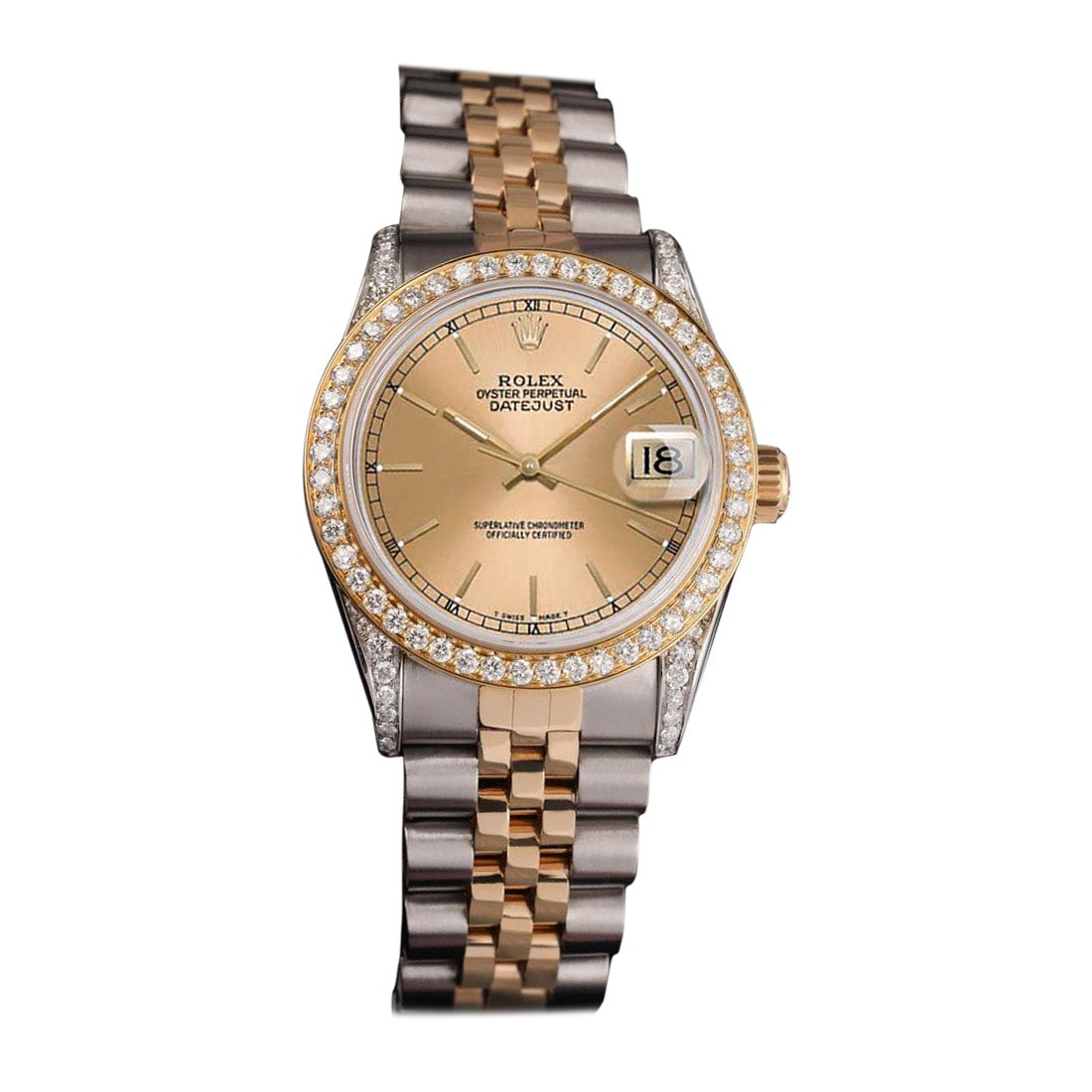 Women's Rolex Datejust Diamond Bezel & Lugs Champagne Dial Two Tone Watch For Sale