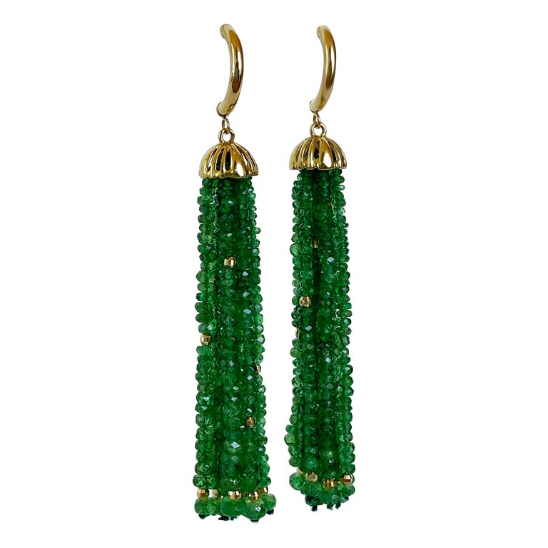 Marina J. Green Tsavorite and Solid 14k Yellow Gold Tassel Earrings For Sale at 1stDibs