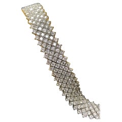 Retro Estate 18k White Diamond Wide Flexible Cocktail Bracelet 23.10cttw