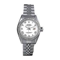 Rolex Datejust Stahluhr, maßgefertigt, Diamant-Lünette, weißes römisches Zifferblatt