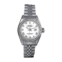 Rolex Datejust Montre en acier avec lunette sertie de diamants et cadran romain blanc