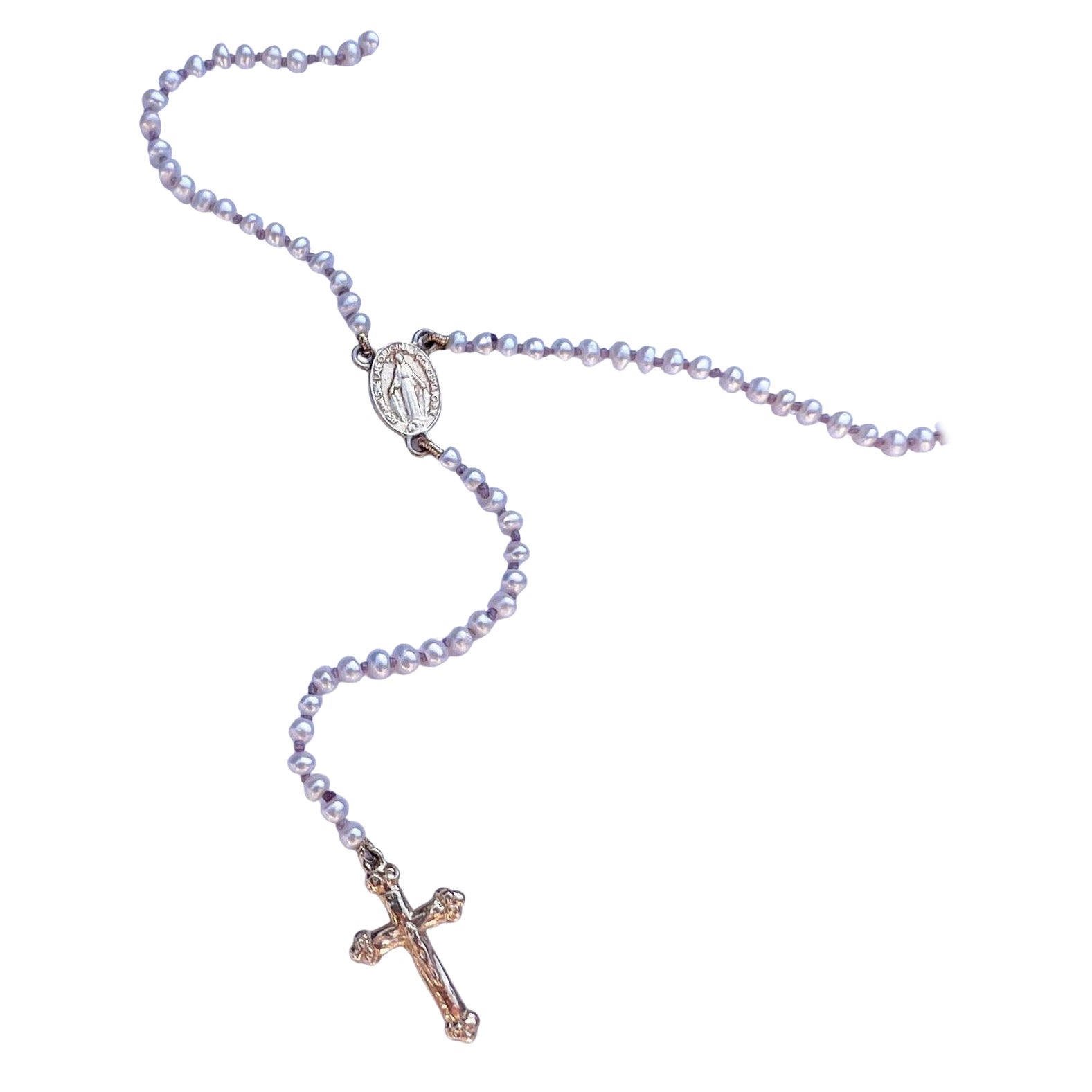 Religiöse Halskette Rosario Weiße Perle Kruzifix Kreuz Jungfrau Maria Gold