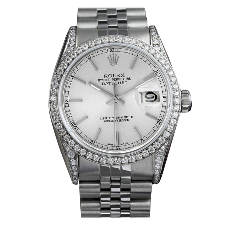 Rolex Datejust Silver Dial Stainless Steel Jubilee Watch Diamond Bezel/Lugs For Sale
