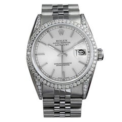 Retro Rolex Datejust Silver Dial Stainless Steel Jubilee Watch Diamond Bezel/Lugs