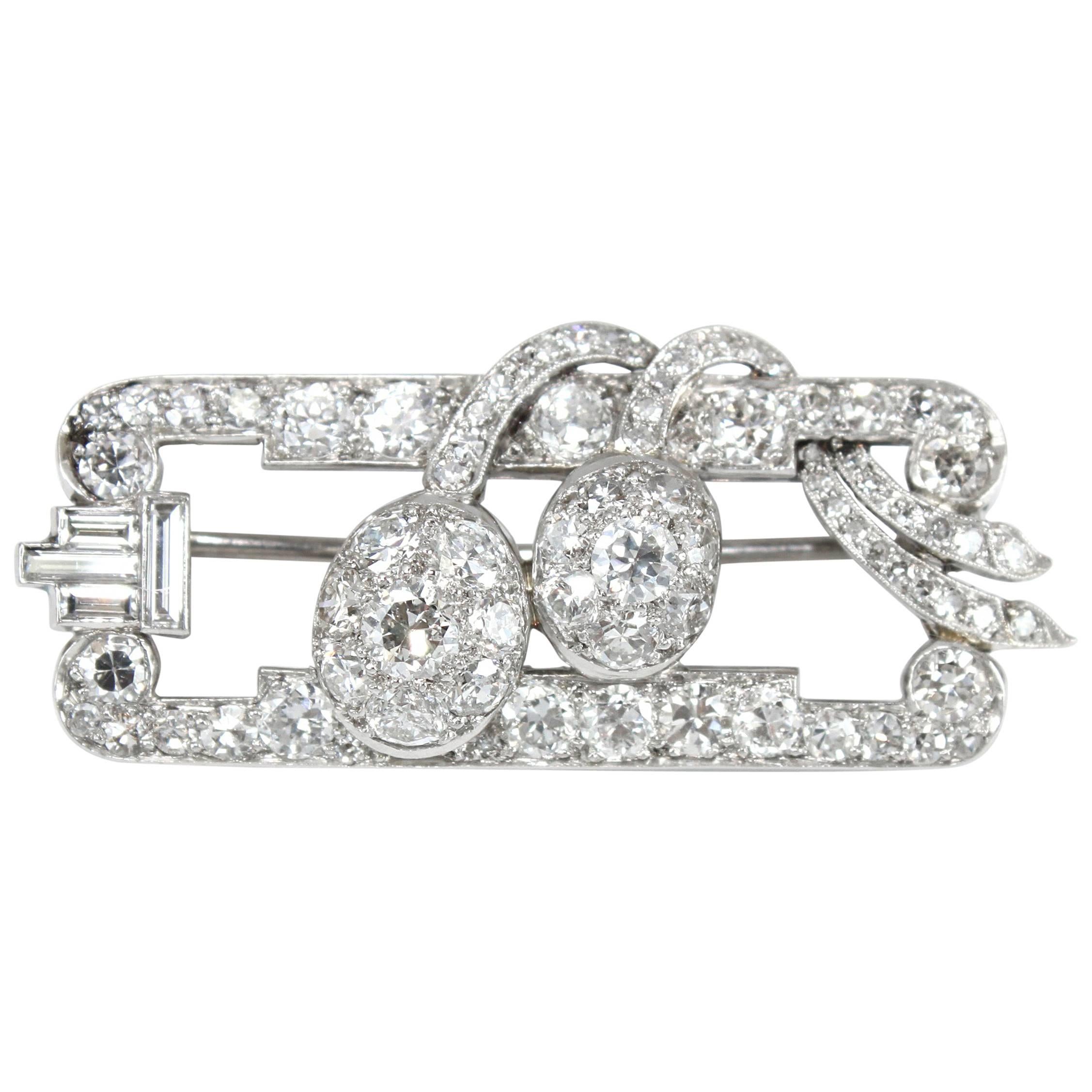 1920s Art Deco Diamond Platinum Flowerpods Brooch 
