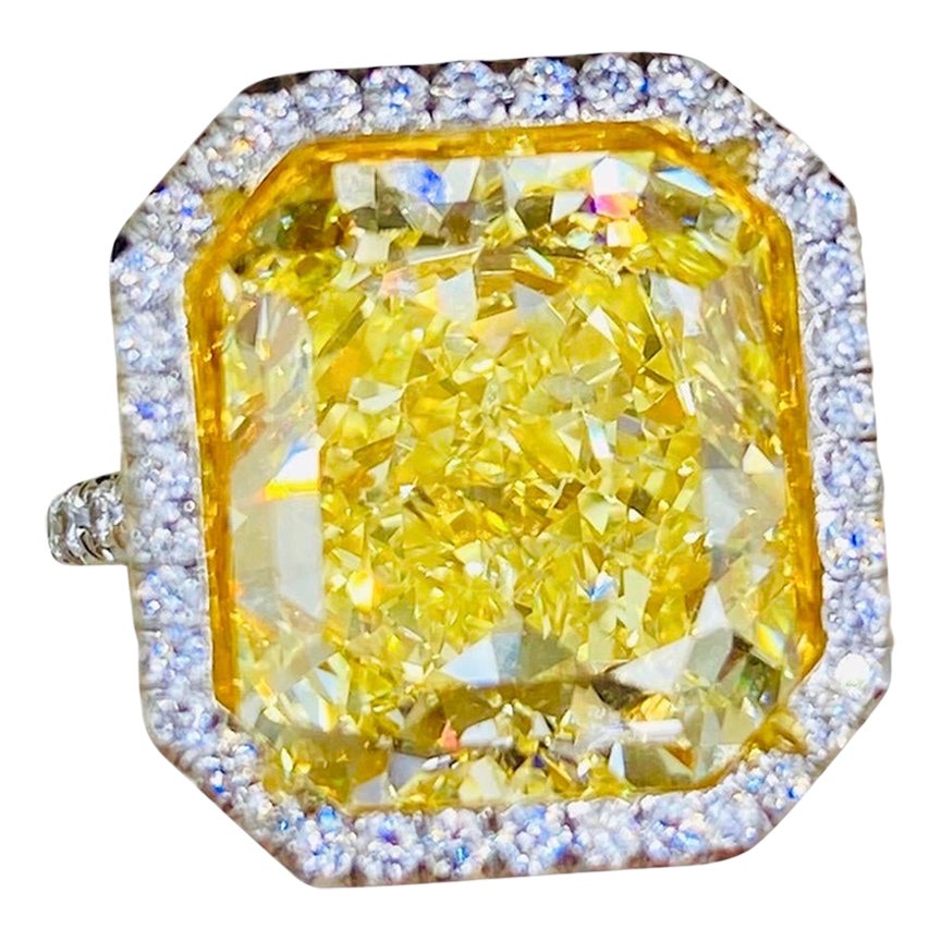 Emilio Jewelry Gia Certified 10.00 Carat Fancy Intense Yellow Diamond Ring For Sale