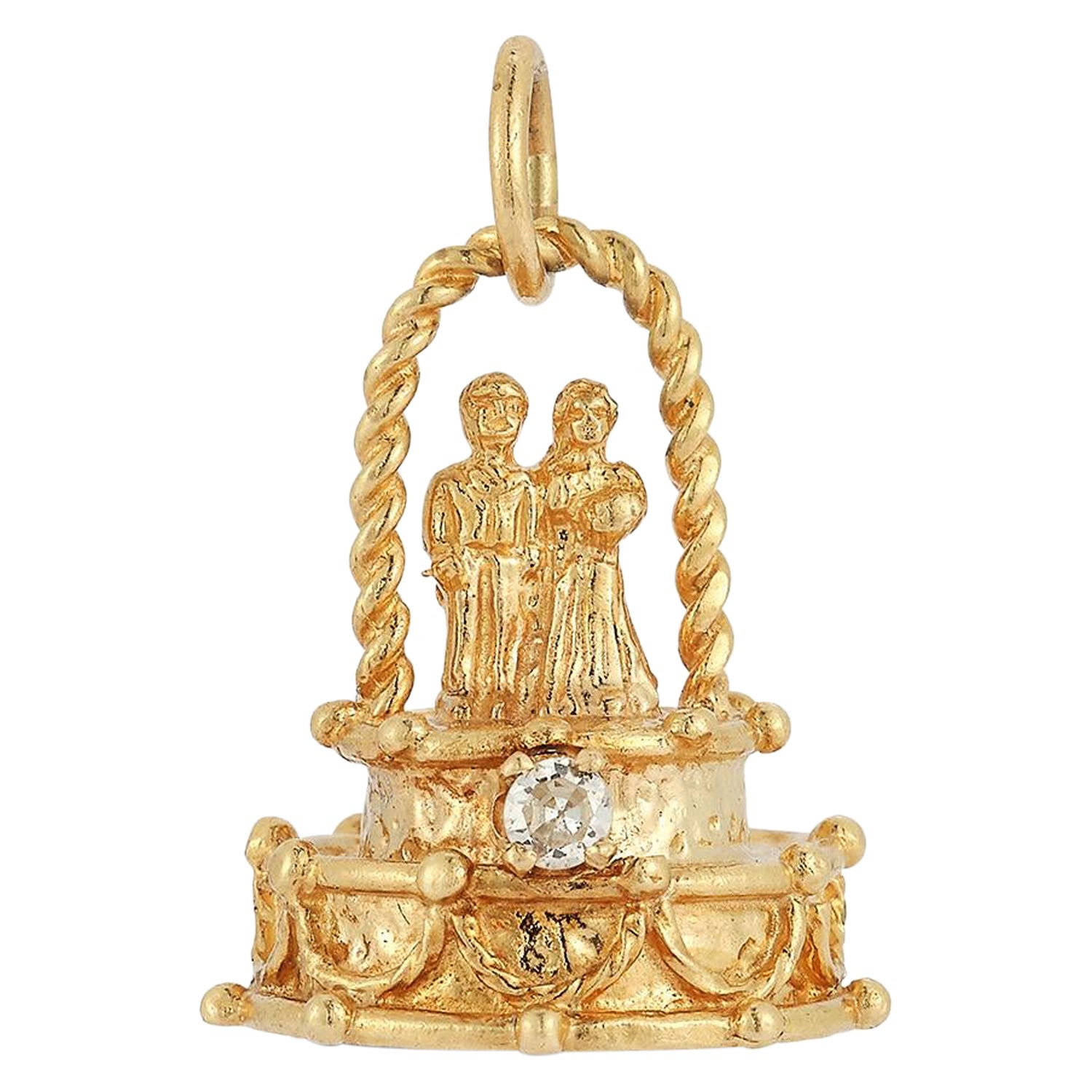Vintage 14k Gold and Diamond Bride and Groom Wedding Cake Topper Charm