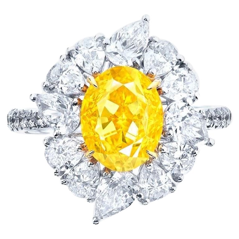 Emilio Jewelry Gia Certified 3.00Carat Flawless Vivid Oval Yellow Diamond For Sale