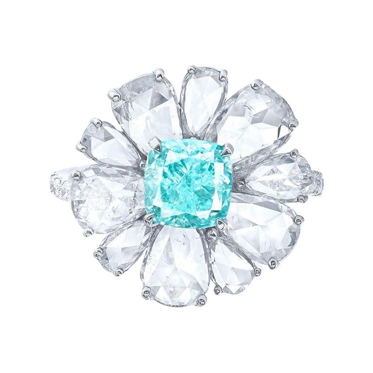 Emilio Jewelry Gia Certified 1.50 Carat Greenish Blue Diamond Ring For Sale